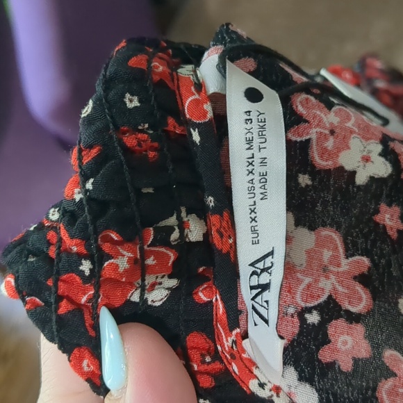 ZARA Ruffle Floral Cottage Dress midi maxi Black red NWT XXl - Picture 15 of 15